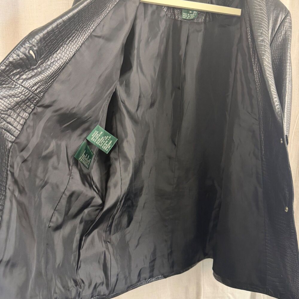 lauren ralph lauren women's vintage leather blazer jacket croc embossed medium - Picture 5 of 10